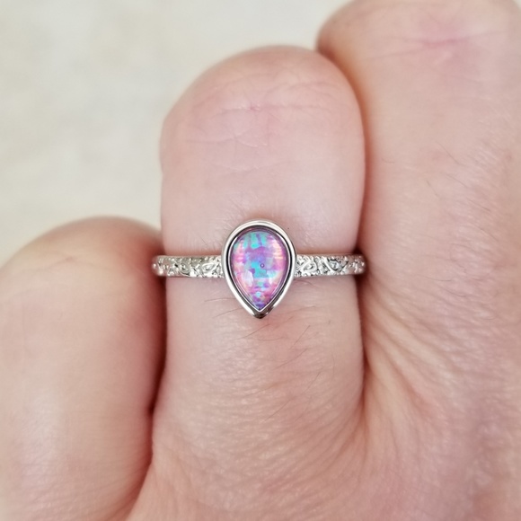 18k Over Sterling Pink Opal Ring - Picture 7 of 8